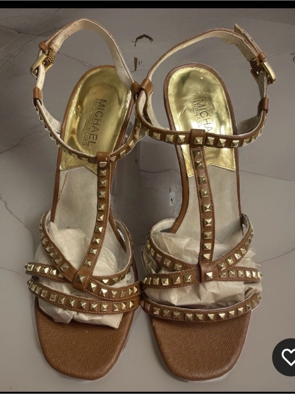 MICHAEL Michael Kors Tan Studded T-Strap Block Heel Sandals